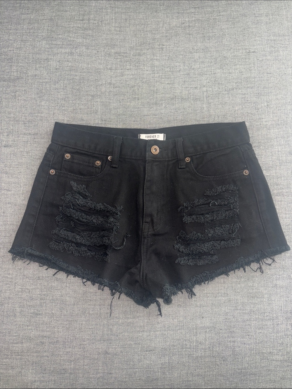 Forever 21 Black Ripped Denim Cutoff Shorts